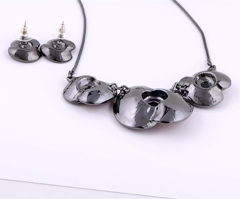 AMYJANE Vintage Statement Jewelry Set - Spring Leaf Flower Floral Plant Necklace Earring Set Crystal Rhinestone Fashion Costume Jewelry for Women Prom Party Unique Gift