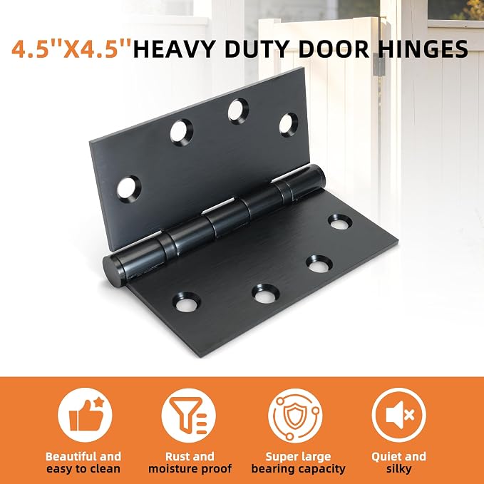 6-Pack 4.5 X 4.5 inch Black Heavy Duty Commercial Door Hinges Thickened | - Image 5