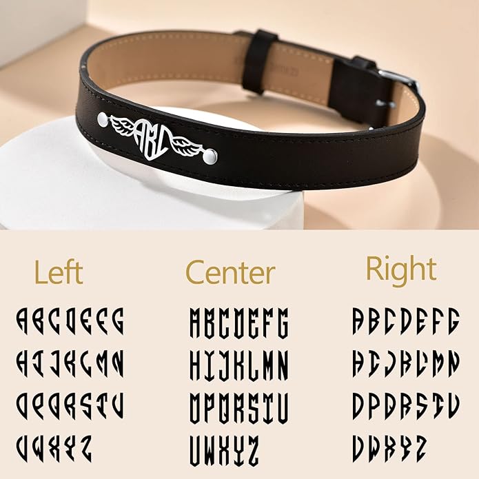Custom4U Personalized Black Leather Choker Necklace with Picture/Name/Initials/Letters Charm,Custom Made Adjustable Choker Collar Gothic Punk Necklaces Jewelry Gifts for Women
