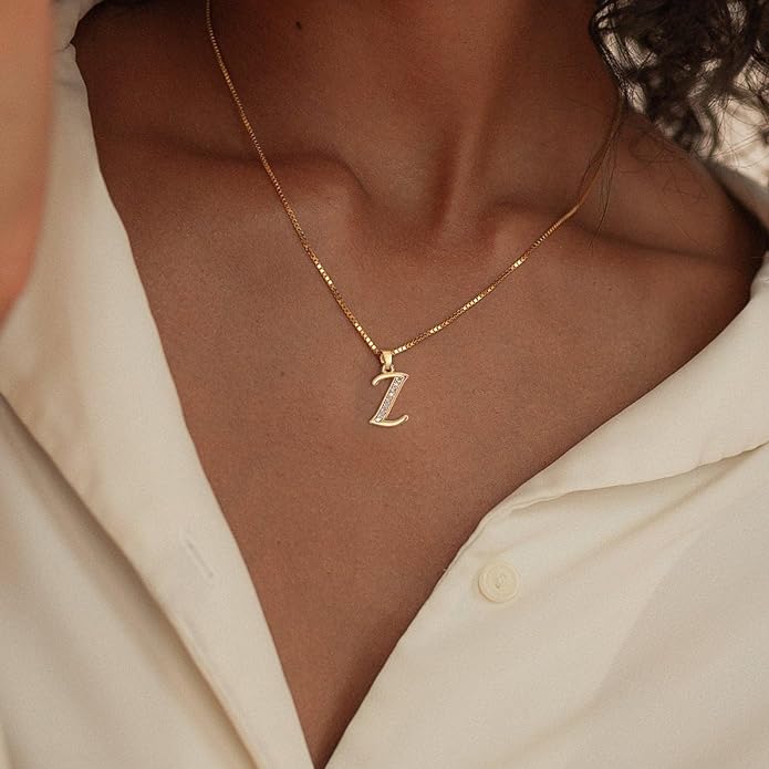 Initial Necklace for Women, 14K Gold Plated Box Chain Letter Pendant, Trendy Name Necklace, Dainty Personalized Jewelry Valentines Day Gift for Her