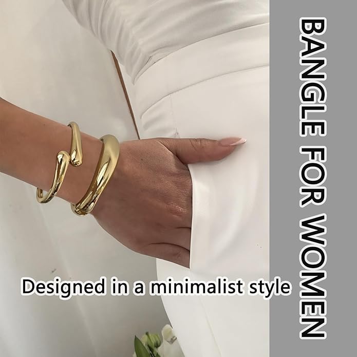 Chunky Gold Bangles Bracelets for Women Gold Cuff Bracelet Set Waterproof Non Tarnish Stack Bracelet for Women Gifts