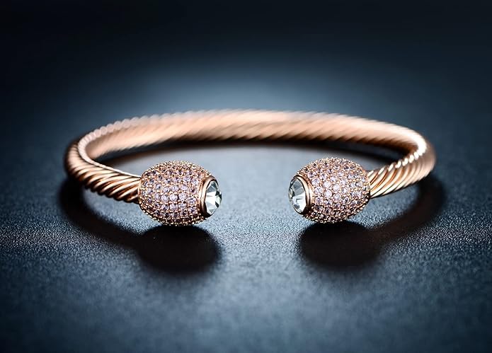 Barzel 18K Gold Plated Crystal Cable Bangle Bracelet For Women - Cuff Bangle Bracelet