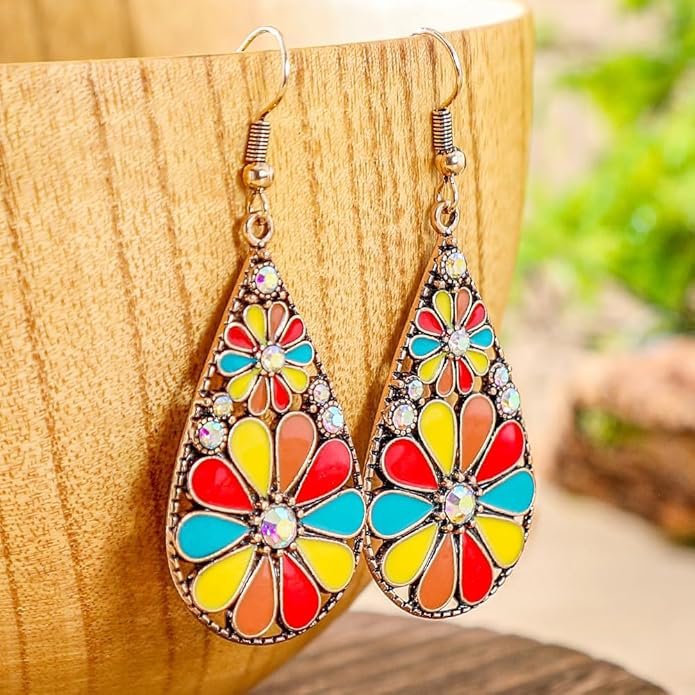 Colorful Green Teardrop Earrings for Women - Bohemian Style Enamel Dangle Earrings Lightweight Fashion Jewelry for Daily/Wedding/Party