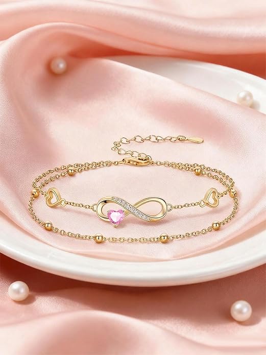 Dorunmo Infinity Heart Anklet Bracelet for Women 925 Sterling Silver Adjustable Infinity Birthstone Bracelet Friendship Jewelry Gifts for Women Birthday Christmas