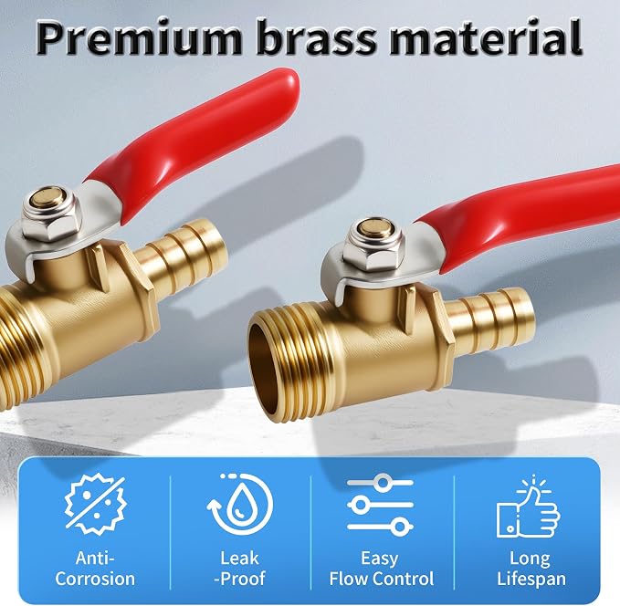 2 Pcs Brass Ball Valve, 10mm x 3/8 Inch, Male NPT | Full Port Shut Off Valve - Image 3