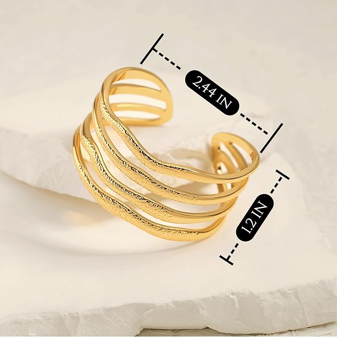POTESSA 18K Gold Plated Cuff Bracelets Adjustable Dainty Bangle Handemade Jewelry for Women