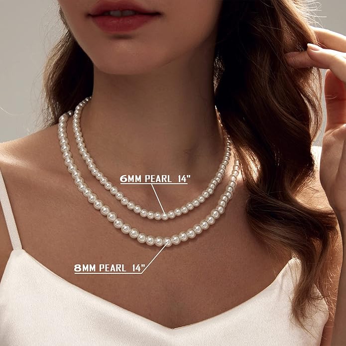 Zeffy Pearl Necklace 4MM/6MM/8MM Dainty Round Imitation Pearl Choker Necklace Wedding Pearl Necklace Delicate Jewelry for Women Simple Bridesmaid Jewelry Gifts