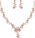 BriLove Women's Wedding Jewelry Leaf Cluster Flower Crystal Dangle Earrings Pendant Necklace Set for Bridal