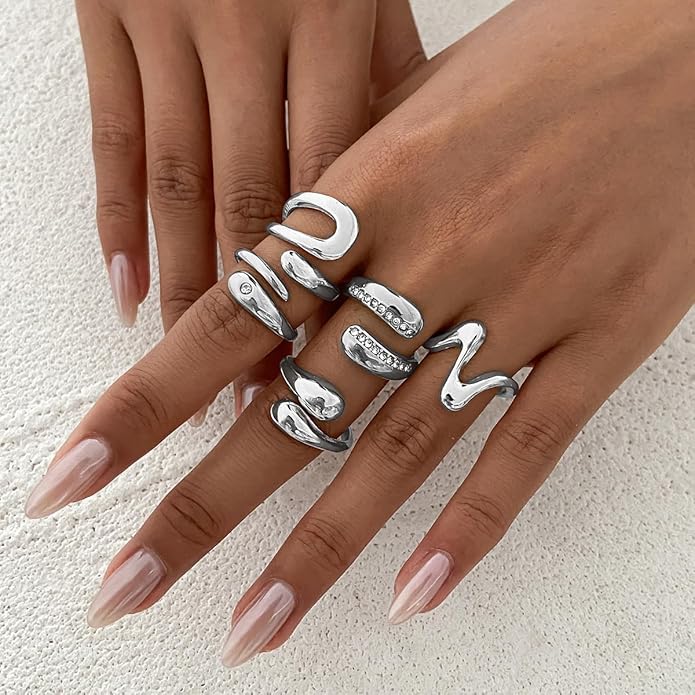 Chunky Gold Rings for Women Rhinestone Stackable Knuckle Ring Set Open Adjustable Statement Ring Set Dainty Crown Cross Midi Rings Fashion Jewelry Gift for Women