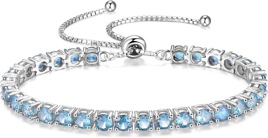 FANCIME Birthstone Bracelet Jewelry for Women Sterling Silver Tennis Bracelet Classic Bolo Adjustable Chain Fine Jewelry Anniversary Birthday Gifts for Women Mom Wife Her