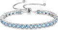 FANCIME Birthstone Bracelet Jewelry for Women Sterling Silver Tennis Bracelet Classic Bolo Adjustable Chain Fine Jewelry Anniversary Birthday Gifts for Women Mom Wife Her