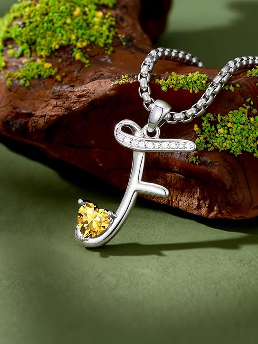 Valentines Day Gifts for Women Alphabet A to Z Initial Birthstone Pendant Necklaces for Women - 18k White Gold Plated Personalized Name Jewelry Valentine Mothers Day Birthday Gifts for Women Her Girlfriend