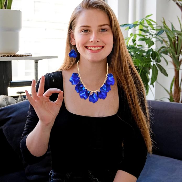 Flower Petal Necklace Earrings Set Layered Statement Beaded Jewelry Set for Women Summer Necklace Earrings