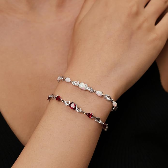 FANCIME Birthstone Teardrop Tennis Bracelet for Women, Sterling Silver 9x7mm main Gemstone Bolo Adjustable Chain Bracelet Fine Jewelry Birthday Gifts for Women Mom Wife Her