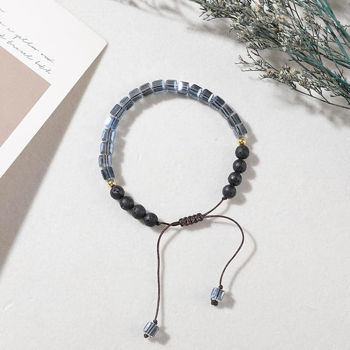 Lava Rock Bead Bracelet For Women-Zebra Stone Beaded Bracelets Essential Oil Aromatherapy Bracelet Set Balancing Chakra - Perfect Gifts For Women