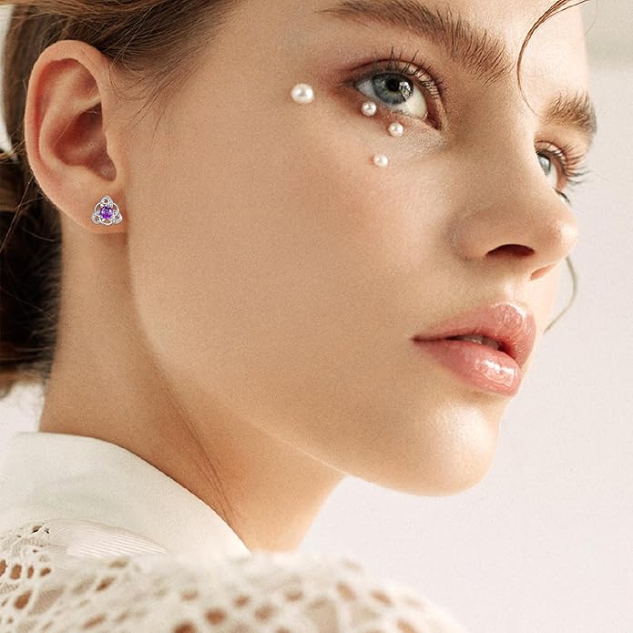 MEDWISE 925 Sterling Silver Birthstone Stud Earrings for Women Birthday Jewelry Gifts for Daughter Mother Women Valentines Day Gifts for Her