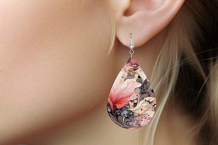 Teardrop Wood Earrings Light Weight Printed Image Dangle Jewelry, Fun and Funky Earrings
