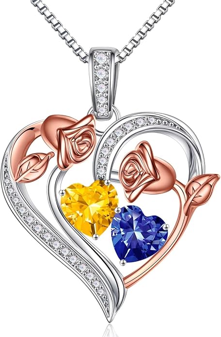 Iefil Valentines Day Gifts for Her - 925 Sterling Silver Rose Heart Necklace, Birthstone Jewelry, Anniversary Birthday Gifts for Wife Girlfriend Mom Daughter
