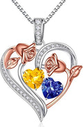 Iefil Valentines Day Gifts for Her - 925 Sterling Silver Rose Heart Necklace, Birthstone Jewelry, Anniversary Birthday Gifts for Wife Girlfriend Mom Daughter