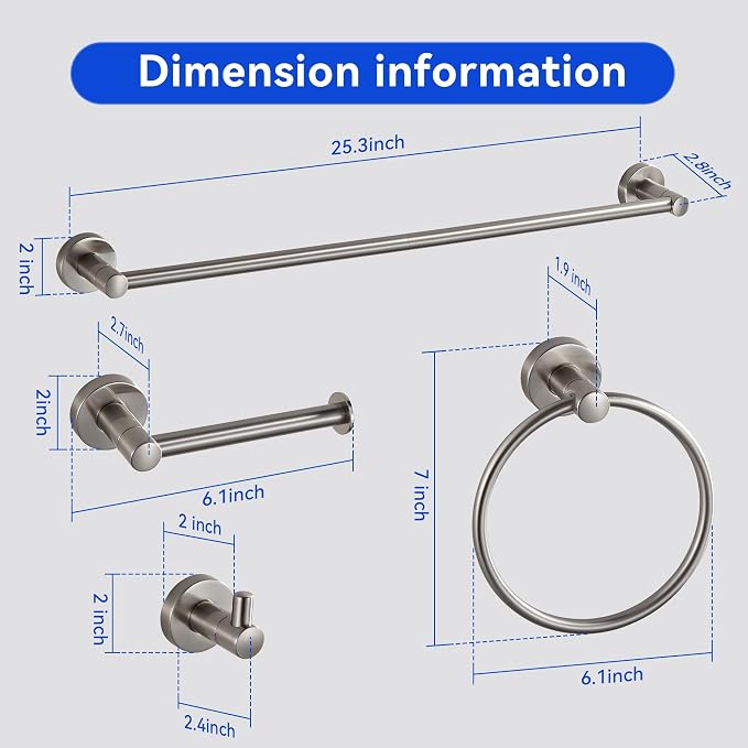 BGL Bathroom Accessories Set 4-Pieces Shiny Brushed Nickel Zinc Alloy Wall - Image 6