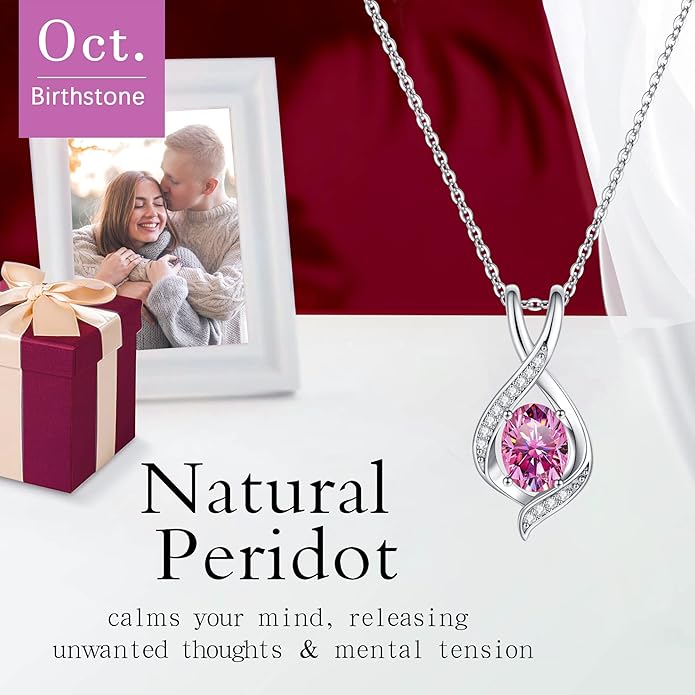 SMILEST Valentines Day Gifts for Her - 925 Sterling Silver Oval Sparkle Birthstone Necklace, Infinity Pendant Necklace Anniversary Birthday Gifts for Women Wife Girlfriend Mom Birthstone Necklace