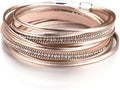 Fesciory Leather Wrap Bracelets for Women, Boho Leopard Multi-Layer Crystal Beads Cuff Bracelet Jewelry