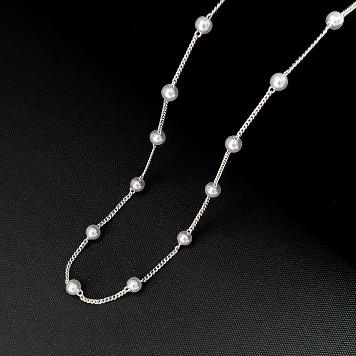 Zeffy Pearl Necklace 4MM/6MM/8MM Dainty Round Imitation Pearl Choker Necklace Wedding Pearl Necklace Delicate Jewelry for Women Simple Bridesmaid Jewelry Gifts