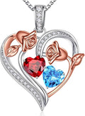 Iefil Valentines Day Gifts for Her - 925 Sterling Silver Rose Heart Necklace, Birthstone Jewelry, Anniversary Birthday Gifts for Wife Girlfriend Mom Daughter