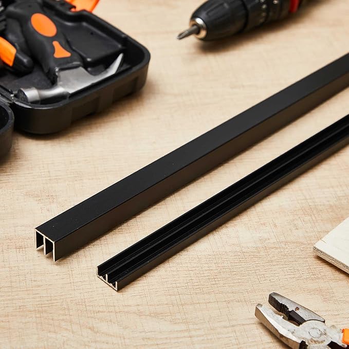 2 Set 3 ft Black Aluminum Sliding Door Track Set - Image 7