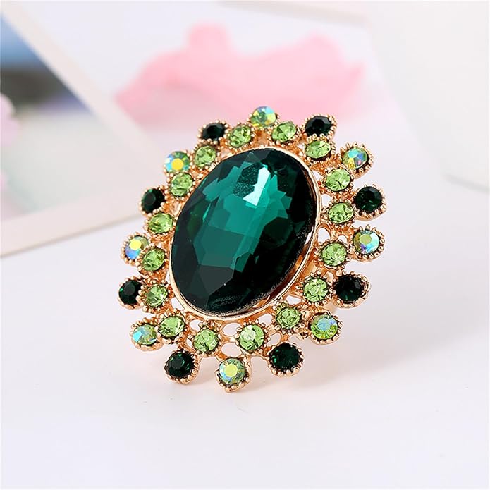 PINK TOWN Vintage Rhinestone Glass Finger Rings,Fashion Crystal Adjustable Open Wrap Knuckle Ring Boho Big Oval Stackable Rings Statement Ring Engagement Wedding Cocktail Party Rings Jewelry