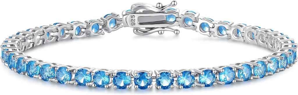 FANCIME Birthstone Bracelet Sterling Silver Gemstone Tennis Bracelets Fine Jewelry Wedding Bridal Prom Birthday Gift for Women Her, Length 7.2 Inch Width 4mm