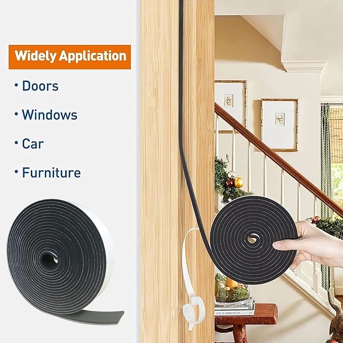 Weather Stripping Foam Tape 2 Rolls, Self Adhesive Door Seal - Image 5