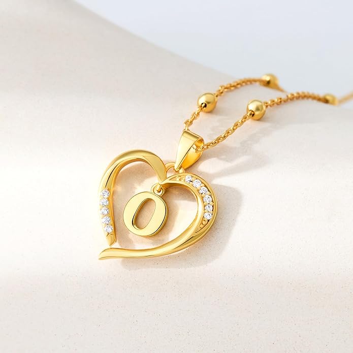Cicy Bell Womens Heart Initial Necklace for Women 18k Gold Plated Shell Personalized Letter Pendant Necklace 17.7'' with 2'' Extender