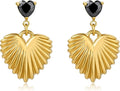 Black/White/Red/Green/Blue/Brown Heart Earrings for Women, Gold Plated Vintage Gold Earrings with Hypoallergenic Posts,Lightweight Black and Gold Dangle Statement Jewelry, Gift for Women—Girlfriend Wife Mom for Wedding, Party, Valentines Day Gifts for Her