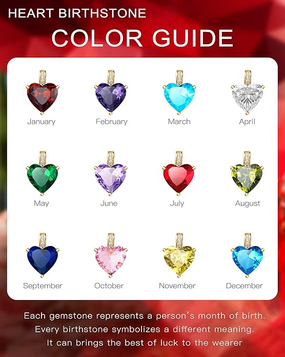 Genuine Birthstone Necklace for Women, Heart Love Necklace, Birthday Gifts for Her