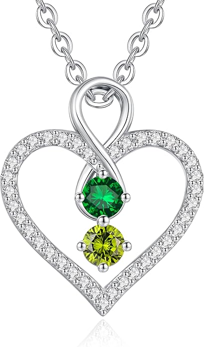 LOUISA SECRET Infinity Double Birthstone Necklace, 925 Sterling Silver Tiny Pendant Heart Necklace for Women Wife Her, Best Jewelry Gift Heart Jewelry Meaningful Gift for Valentine's Day, Christmas, Birthday Anniversary
