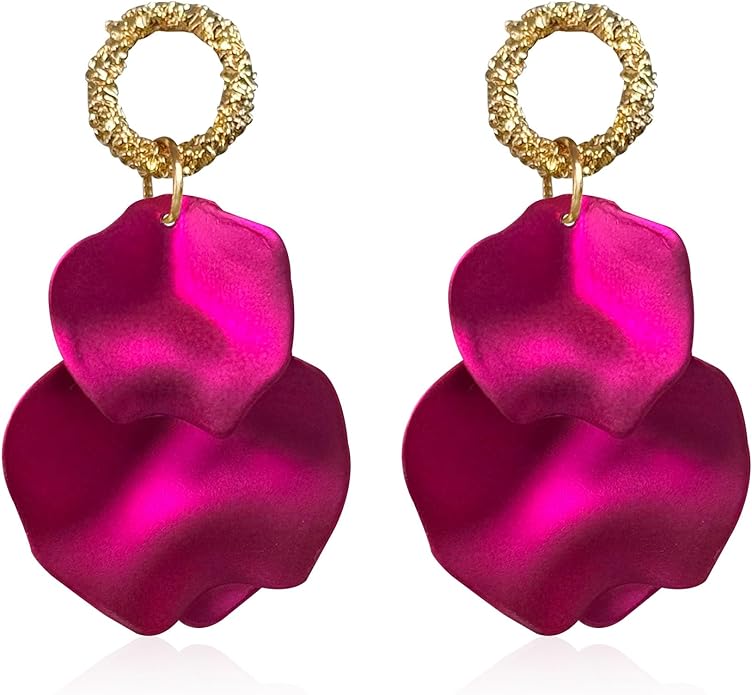 Anmpab Statement Matte Rose Flower Petal Stud Earrings for Women Dangly Floral Petal Earrings Jewelry Accessories Romantic Gifts for Her Women