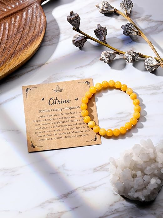 Jovivi Crystal Bracelets for Women Men - 8mm Handmade Natural Semi Precious Gemstone Beaded Bracelets, Round Stone Beads Stretch Bracelet, Healing Yoga Bracelets Jewelry Gifts