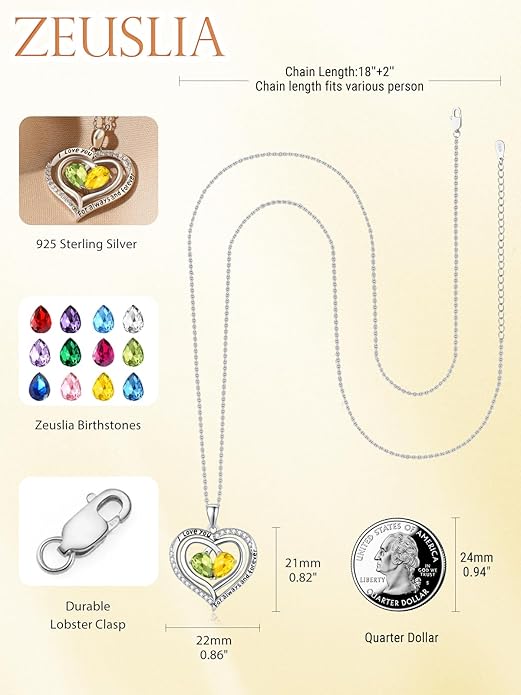 Valentine's Day Gifts for Wife 925 Sterling Silver Double Birthstone Pendant Necklaces I Love You for Always and Forever Necklace Anniversary Birthday Gifts for Wife Girlfriend Mom Her
