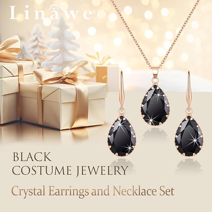 Linawe Crystal Jewelry Sets for Women, Imitation Diamond Pendant Necklace, Rhinestone Drop Dangle Earrings, Birthstone Cubic Zirconia Matching Wedding Jewelry, 14K Gold/Rose Gold/Silver Tones