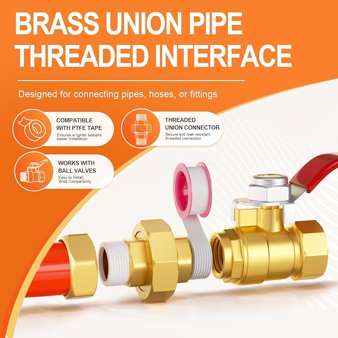 GASHER 2PCS 1/2" MNPT Brass Union Pipe Fitting | 1/2 Inch Male x 1/2 Inch Male - Image 5