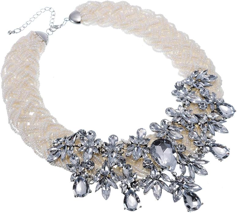 Jerollin Simulated Pearl Body Statement Necklace for Women, Fashion Collar Bib Necklaces Fashion Costume Jewelry Necklace…