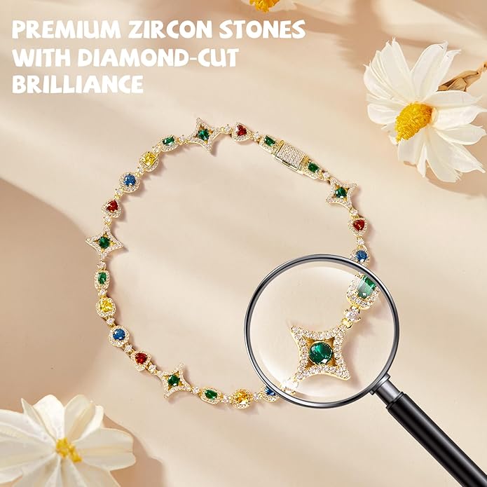 Tears of the Rainbow Hip-Hop Alloy Zirconia Necklace for Men & Women, Colorful Gemstone Statement Jewelry, Unique Urban Style Chain for Streetwear, Unisex Bold Design Gift Necklace for Men