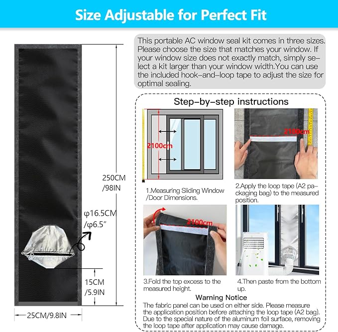 98"Sliding Door AC Vent Kit for Portable Air Conditioner Silver100%Blackout | - Image 4
