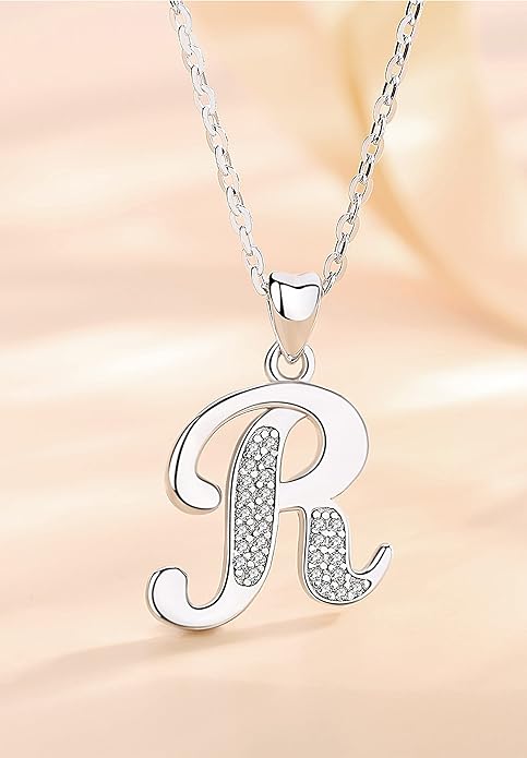 AEONSLOVE 925 Sterling Silver Initial Necklaces for Women, 26 Letters Pendants Necklace Gift for Mother, Daughter, Wife, 18 Inch Chain