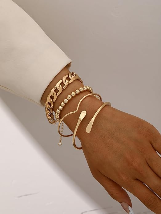 ÌF ME Gold Bangle Bracelets for Women, Indian Bangles Stackable Set, Multi Layer Textured 14K Gold Plated Chunky Bracelets Boho Jewelrys Set
