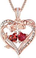 Rose Heart Necklaces for Women, Rose Gold Forever Love Jewelry with 2 Birthstones Pendant,Valentines Anniversarry Birthday Gifts for Her Wife Mom Grandma Daughter, 18+2 Inch Chain