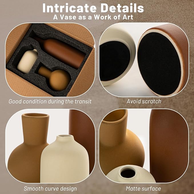Ceramic Flower Vase for Home Decor Bedroom, Matte Neutral Vases, office - Image 3