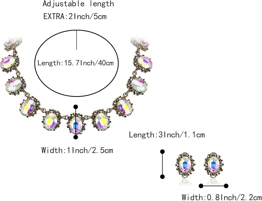 BriLove Victorian Style Statement Necklace Pierced Earrings Jewelry Set for Women Crystal Floral Cameo Inspired Oval Jewellery for Party Prom