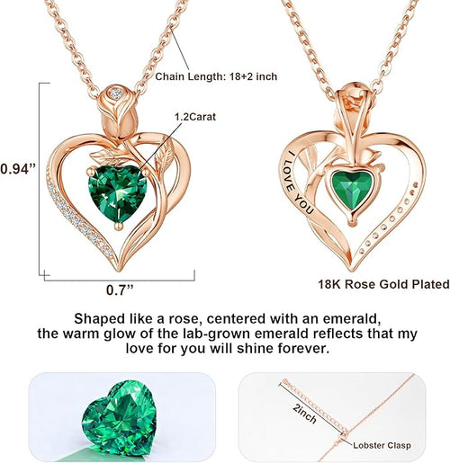 1.2CT Rose Heart Necklace Option of Moissanite or Lab-Grown Sapphire Ruby Emerald&More Necklace for Women Birthstone Girlfriend Necklace S925 Sterling Silver 18K White/Rose Gold Plated D Color VVS1 Gift for Wife Mother Daughter for Birthday Anniversary...